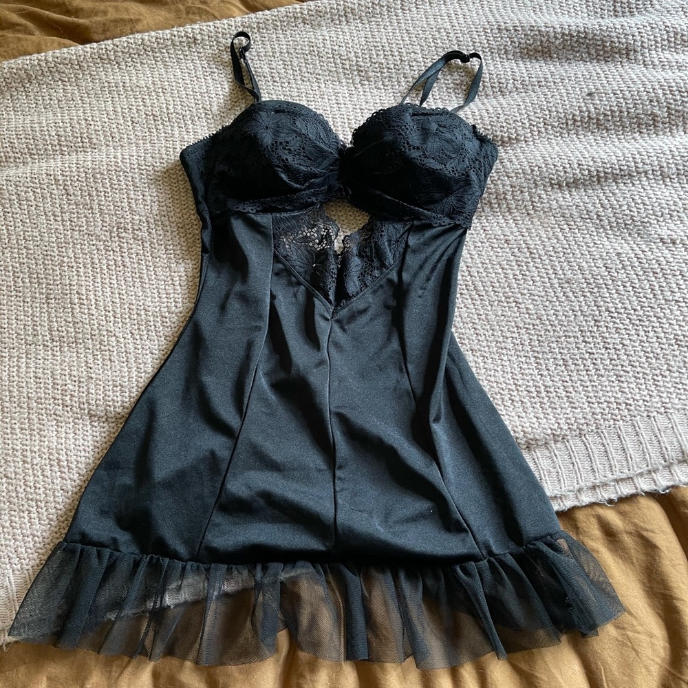 Black lace sexy lingerie dress